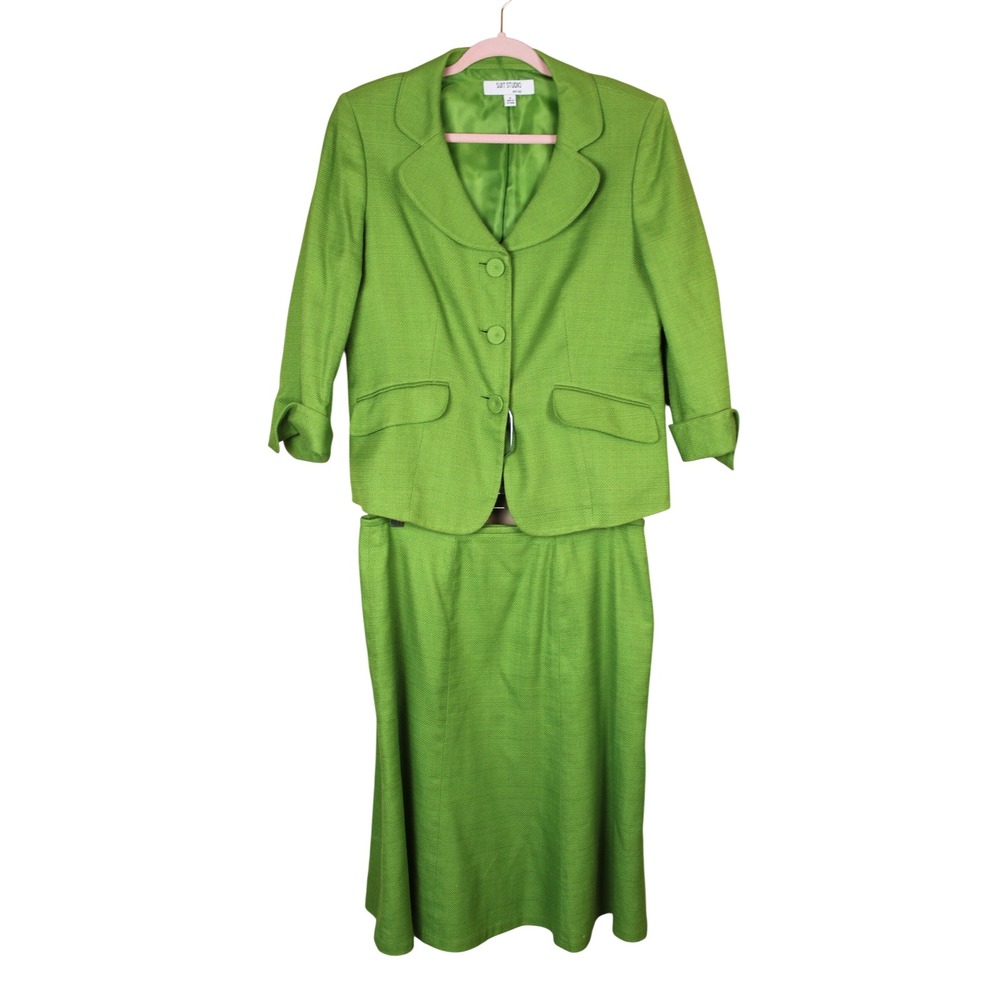 Suit Studio Retro 1960s Mod Business Event Green Skirt Suit Size 12
